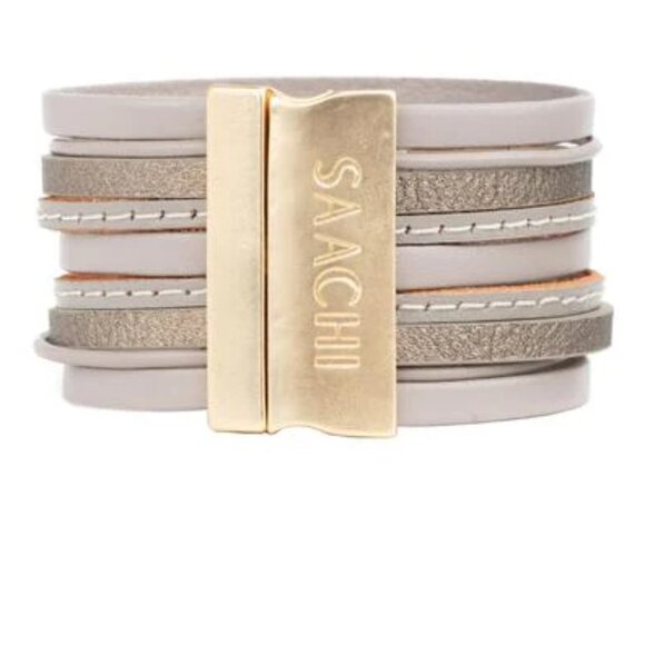 Abelia Leather & Stone Bracelet by Saachi NEW - Picture 8 of 8